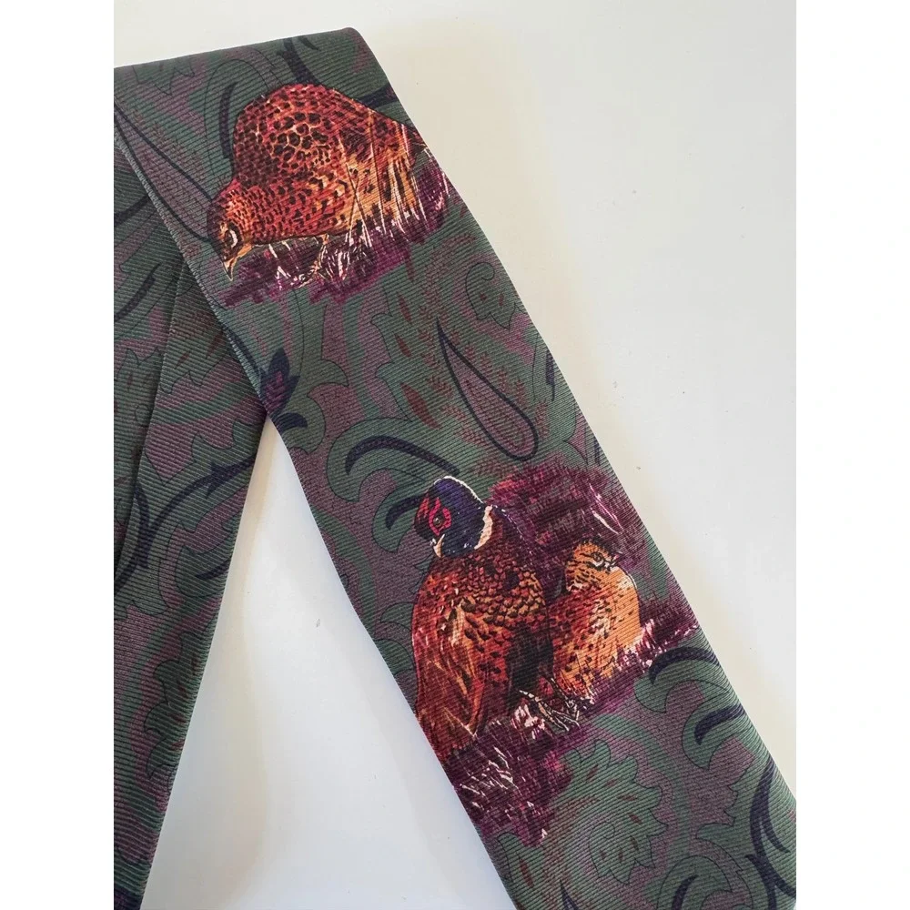 Polo Ralph Lauren Silk Tie Mens Green Paisley Pheasant Game Bird Hand Made USA